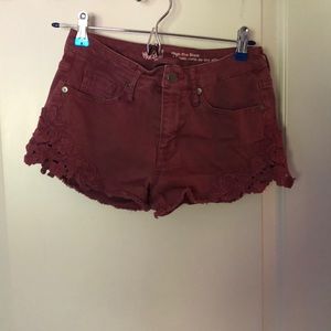 Maroon high rise shorts